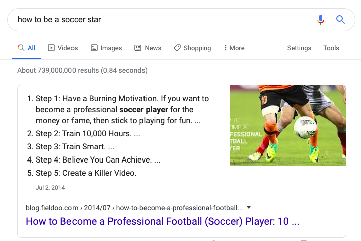 Example of rich snippet for SEO content